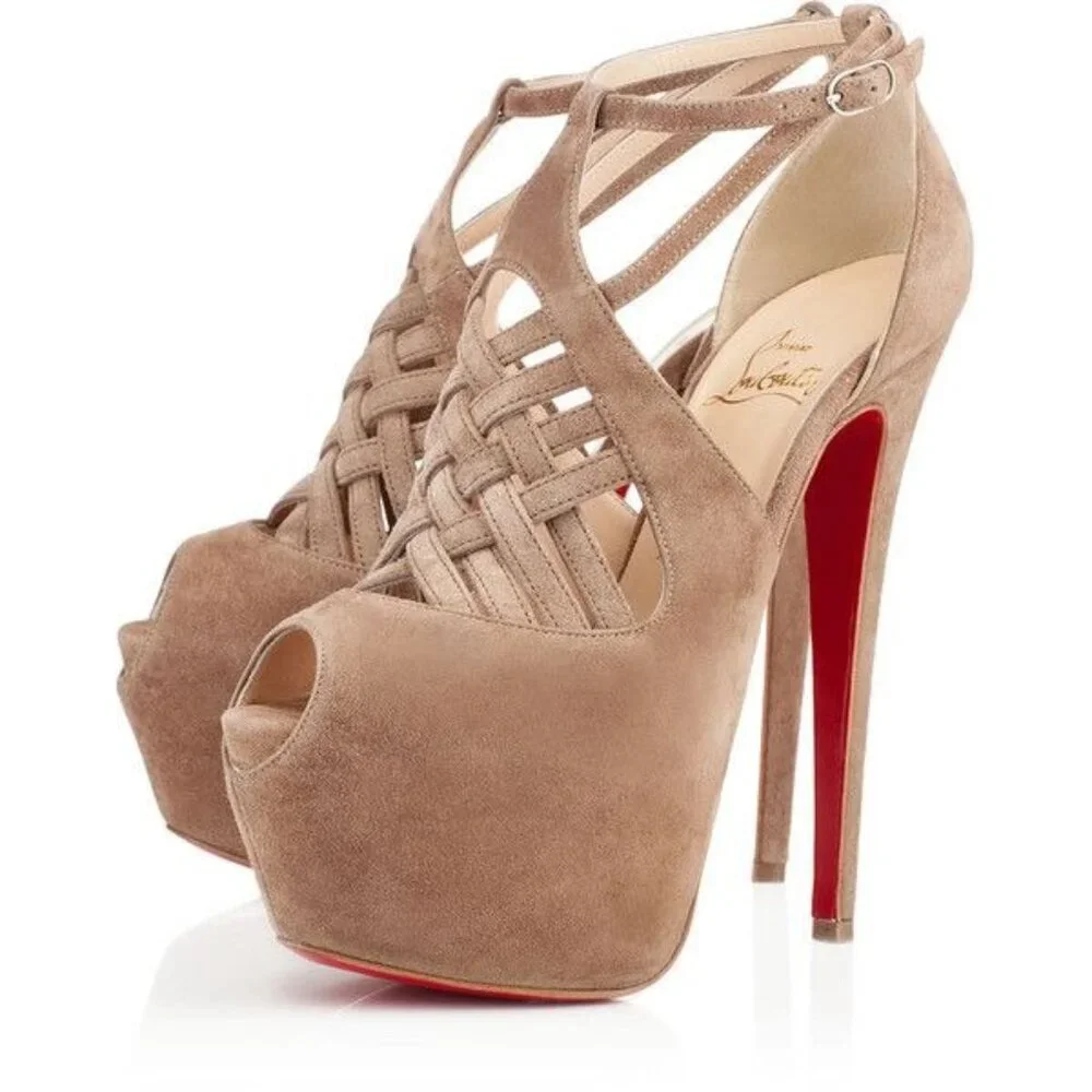 Christian Louboutin Suede Leather Carlotta Ultra High 160mm Platform Heels 35